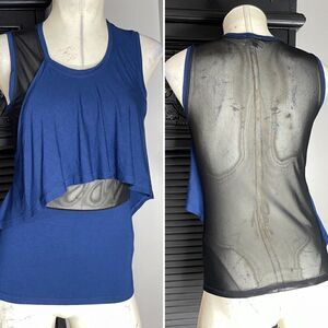 Alexander McQueen Blue Flowy Black Sheer Mesh Tank Top S‎